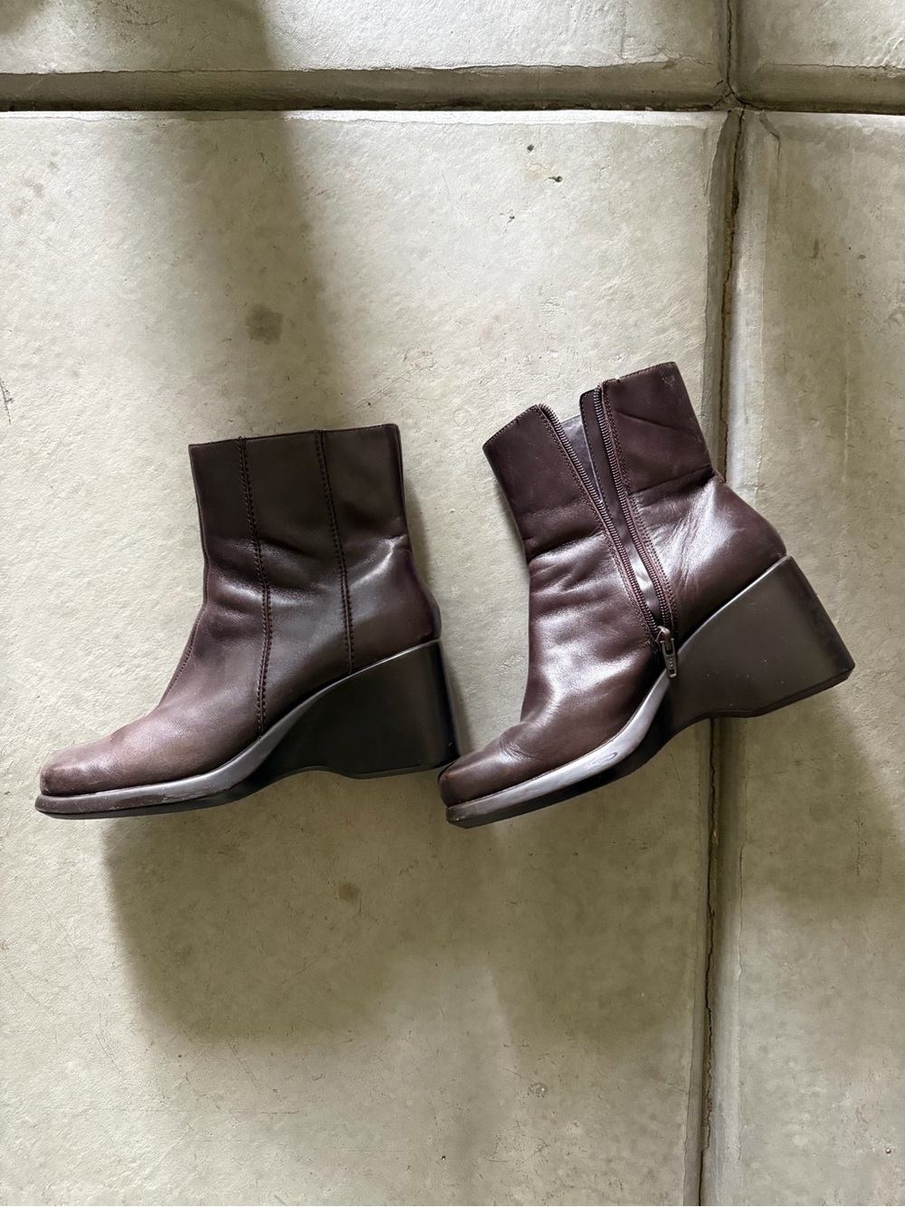 Dark Brown Leather Wedge Ankle Boots